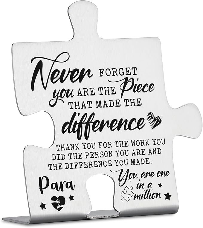 Para Appreciation Gift, Thank You Gift for Paraprofessional Week Birthday Christmas Team Office Ornament Decor Stainless Steel Puzzle Piece Decorative Signs Plaques YCC8