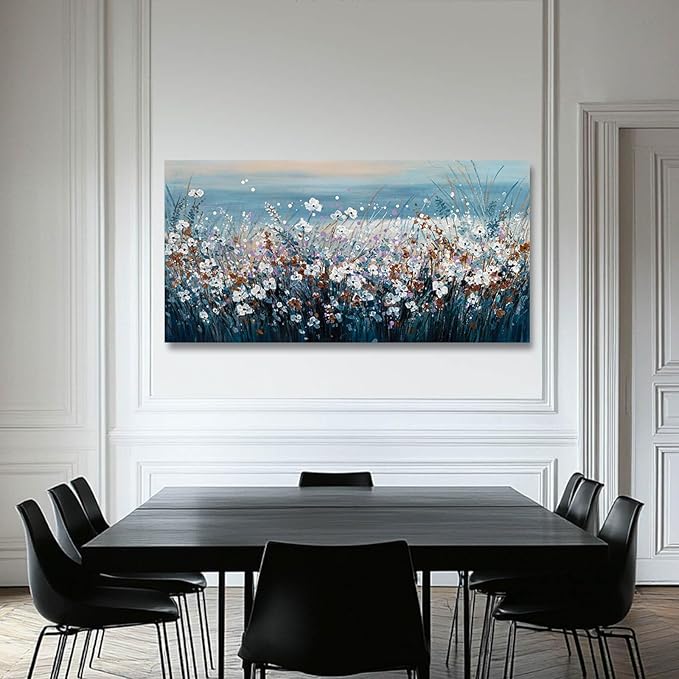 GAIDUOMAI Wildflowers Canvas Wall Art for Bedroom Blue Lake Wall Hanging Artwork Nature Colorful Wall Paintings for Living Room Dining Room 24"x48"