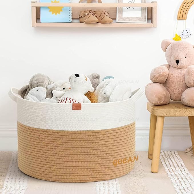 Storage Baskets for Organizing D22"H14" Large blanket basket laundry basket Cotton Rope Woven Basket for toy towl in Living Room (Jute/Beige) XXXL