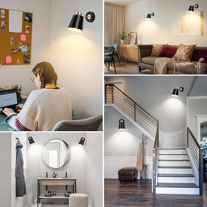 Battery Operated Wall Sconces Set of 2, Wireless Wall Lights Dimmable with Remote Control, Indoor Sconce Wall Decor, LED Cordless Black Wall Mounted Lamps for Bedroom Living Room Hallway