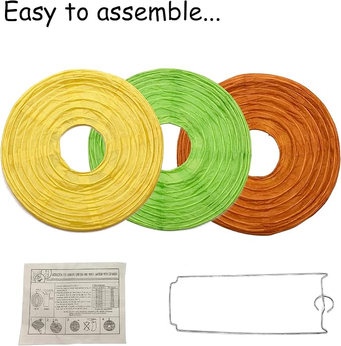 Handmade Decorative Chinese Japanese Hanging Paper Lanterns 24pcs Assorted Sizes 6”, 8”, 10”, 12” Mixture Colors Decoration for Home, Weddings and Parties Lanterns (Orange-Yellow-Green)