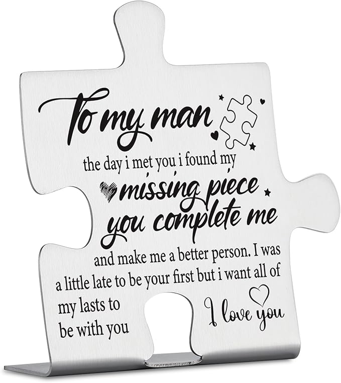 To My Man Puzzle Piece Gifts, Missing Piece Love Message Sign, Romantic Gift for Boyfriend, Husband, Anniversary, Valentine’s Day, Wedding, Birthday, I Love You Desk Plaque YCC4