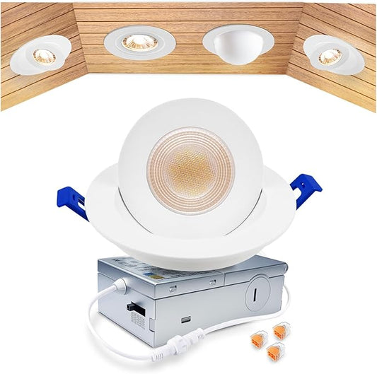 zouzai Second Generation 5CCT LED Gimbal Led Recessed Light with Junction Box, 360°+90° Adjustable Directional Eyeball Lighting, Dimmable, 2700K-5000K,ETL&Energy Star (White 1 Pack, 4 inch)