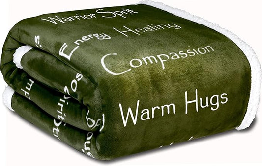 WOLF CREEK BLANKET - Compassion Blanket (Brand)- Strength Courage Super Soft Warm Hugs, Get Well Gift Blanket Plush Healing Thoughts Positive Energy Love & Hope (Olive, 50 x 65 Sherpa)
