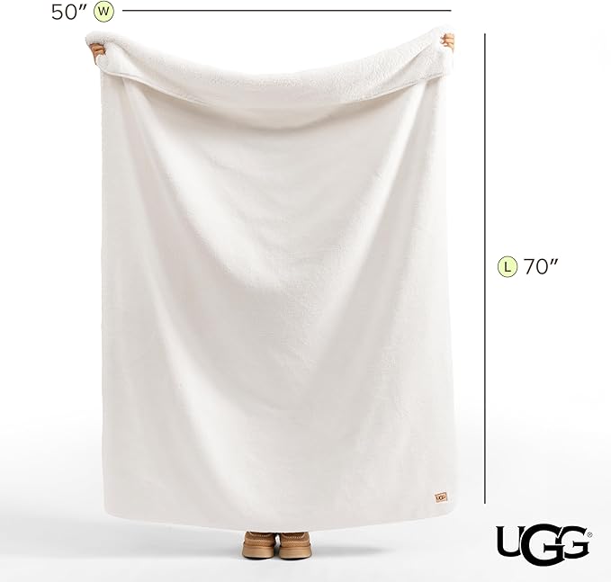 UGG Whitecap Plush Throw Blanket Fleece Lightweight Soft Cozy Throw for Couch or Bed Luxury Home Decor for Living Room Washable Hypoallergenic Blankets for Dorm Decor, 50-inch x 70-inch, White Snow
