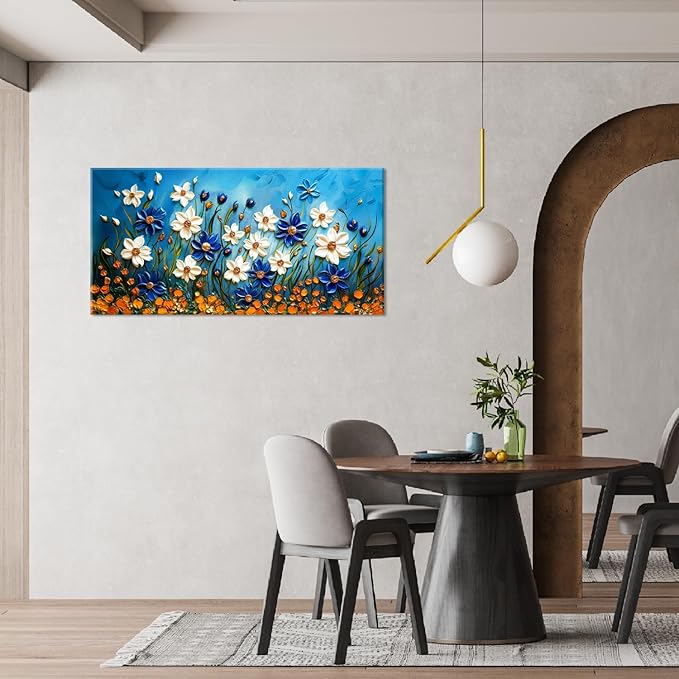 ZESTFLICKR Daisy Canvas Wall Art Daisies Flower Oil Painting Print Modern Floral Canvas Painting Artwork Nature Painting for Living Room Bedroom Home Office Kitchen Decoration (23x46 inches)