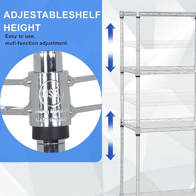 PayLessHere | 4-Tier Wire Shelf | 18"x12"x44" | Chrome | Adjustable Racks | Heavy-Duty Storage Shelves, Holds Upto 600 lbs | Rust-Resistant, No-Tool Assembly | for Home, Garage Shelving