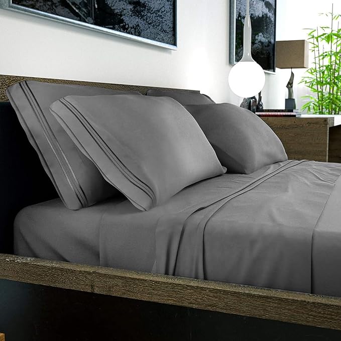 DREAMCARE California King Sheet Sets – 6 pcs Cooling Bed Sheets – up to 21” Deep Cal King Sheets – 2500 Supreme Collection – Extra Soft 100% Brushed Microfiber Hotel Luxury with Side Pocket – D Gray