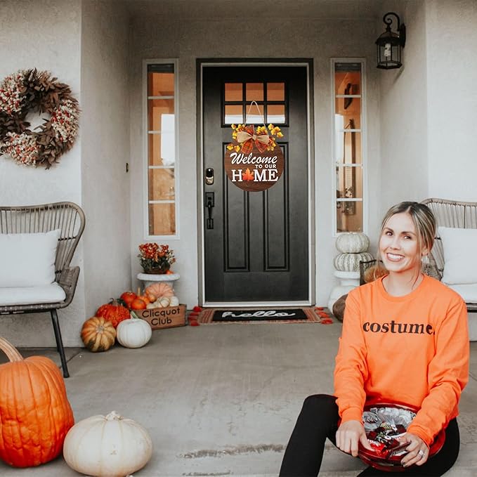 Interchangeable Welcome Sign for Front Door with 4 Seasonal Wreaths and 14 Changeable Icons, Farmhouse Front Door Signs, Door Decoration Porch Decor, Seasonal Wooden Home Sign home décor (6wood)