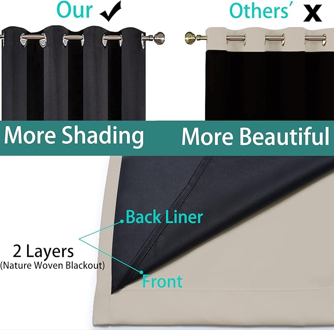 Yakamok 100% Blackout Curtains 96 Inches Long, 2 Thick Layers Heat and Full Light Blocking Soft Thermal Insulated Drapes for Bedroom(62" Wide Each Panel, Natural, 2 Panels)
