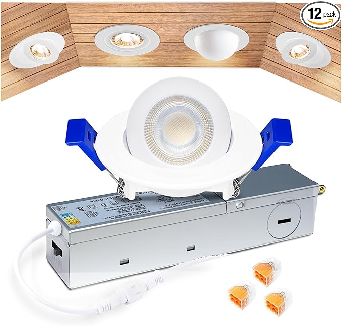 zouzai 5CCT LED Gimbal Led Recessed Light with Junction Box, 360ยฐ+90ยฐ Adjustable Directional Eyeball Lighting, Dimmable, 2700K/3000K/3500K/4000K/5000K,ETL&Energy Star (White 1 Pack, 2 inch)