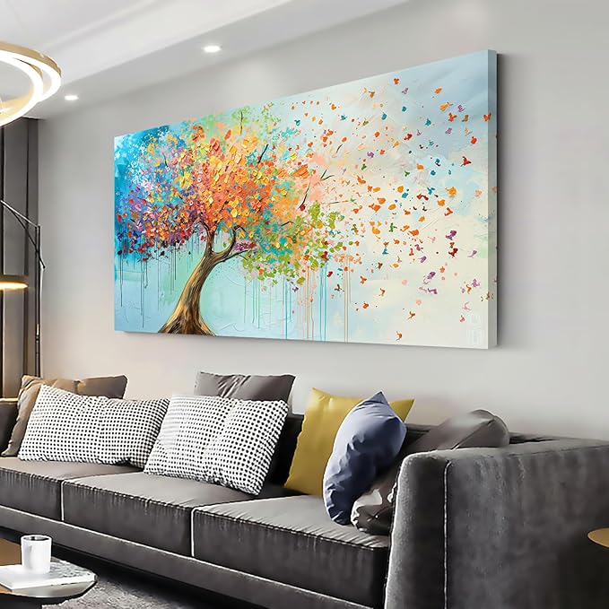 ZESTFLICKR Wall Art tree of Life fly canvas colorful Oil Painting Reproduction Print Modern Abstract Paintings Artwork Landscape Picture for Living Room Bedroom Home Office Kitchen Decor(23x46inch)