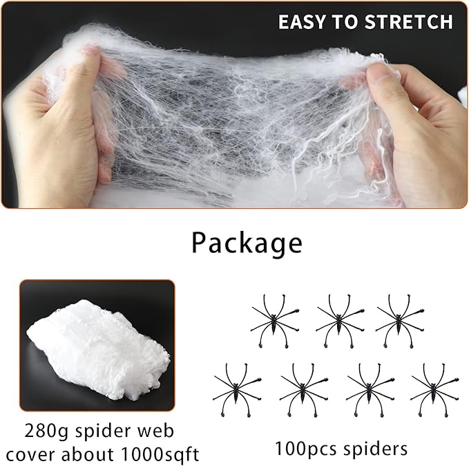1000 Sqft Halloween Spider Web Decorations with 100 Fake Spiders Spooky Spider Webbing Decorations Indoor Outdoor Party Yard Decor Supplies for Bar Haunted House