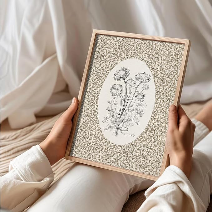 uniro Neutral Vintage Floral Wall Art Prints, Bedroom Nursery Wall Painting Canvas Prints Cottage Oil Painting, Neutral Botanical Wall Decor, Vintage Art Pictures for Bathroom Nursery Room Decor Farmhouse Wall Decor( 8" x 10"-UNFRAMED)