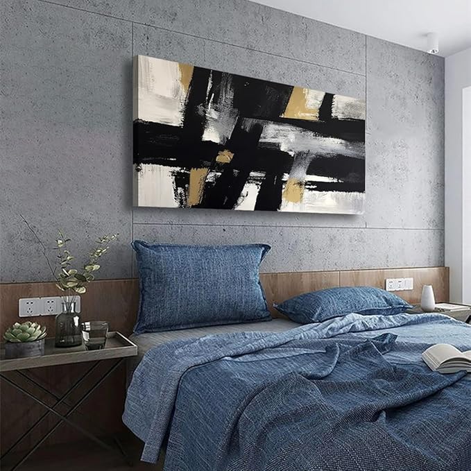 Abstract Canvas Wall Art for Living room Office Bedroom Black White Wall Art Print Oil Paintings Modern Gray Yellow Marble Pictures Cool Wall Decor Artwork Waterproof Ready to Hang - 20in * 40inch