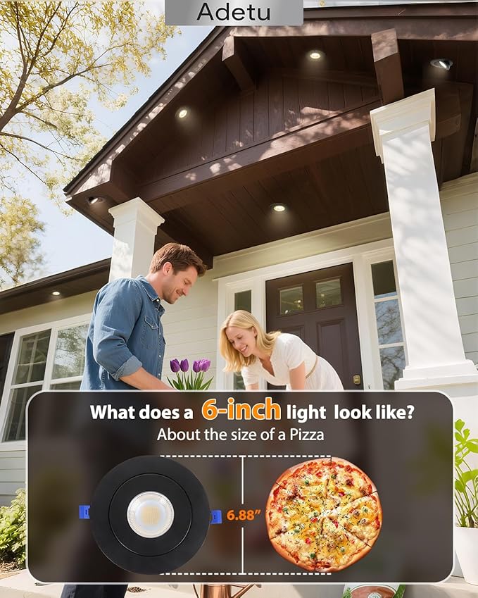 Adetu Recessed Lighting 6 inch, 360°+90° Adjustable Directional 6 inch 5CCT Gimbal Black Led Recessed Lighting, 2700K-5000K Dimmable Retrofit Eyeball Can Recessed Lights with Jbox, ET(Black-12 Pack)