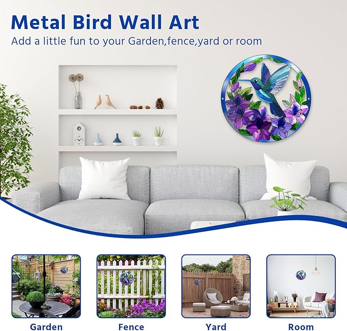 Zoihet Metal Hummingbird Wall Art Decor- Outdoor Wall Art for Patio, Garden and Fence Decorations, Bird Wall Silhouette Indoor and Outdoor Hanging