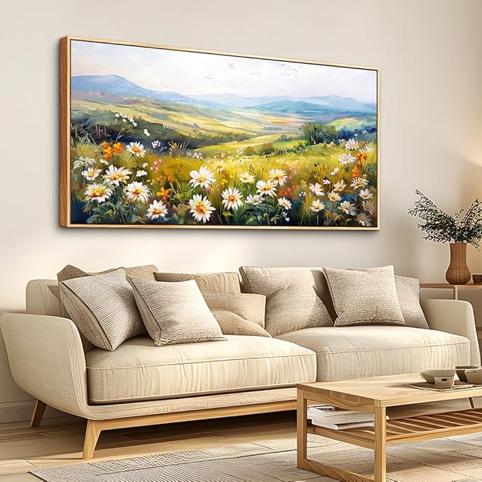 ZUITINGHUA Wood Framed Canvas Wall Art For Living Room Large Wall Decor For Office Bedroom Decoration Pastoral Scenery Pictures Flower Painting Artwork Room Wall Mural Aesthetic Home Decor 30x60 In
