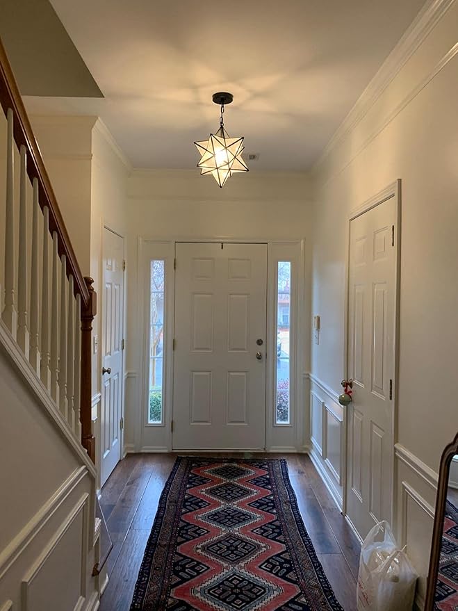 16'' Large Moravian Star Pendant Light Clear Glass Hanging Star Lights with Ajustable Chain for Kitchen Bedroom Entryway Dining