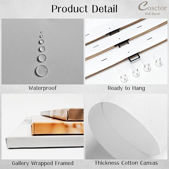 COSCTOR Botanical Wall Art Set of 3 Bathroom Green Plant Tropical leaf Picture Framed Prints for Home Living Room Bedroom Restroom Decoration(Framed,16x24)