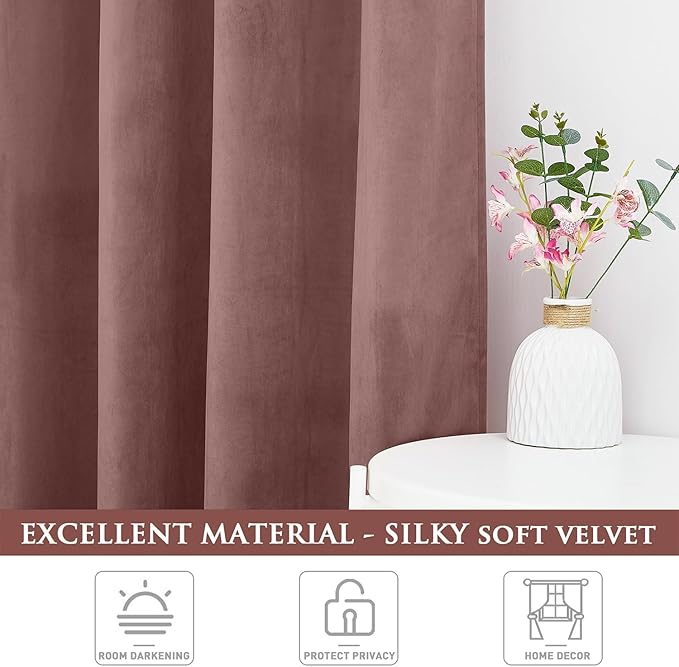 StangH Wild Rose Pink Curtains 92 inches Soft Velvet Back Tab Insulated Room Darkening Drapes for Nursery Girls Bedroom, Elegant Vibrant Home Decor, W52 x L92, 2 Panels
