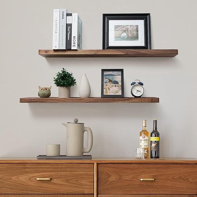 Axeman Walnut Floating Shelves for Wall 36 Inch - 36W x 6D Solid Walnut Wood Shelves Set of 2 - Natural Wooden Shelves for Room Wall Decor