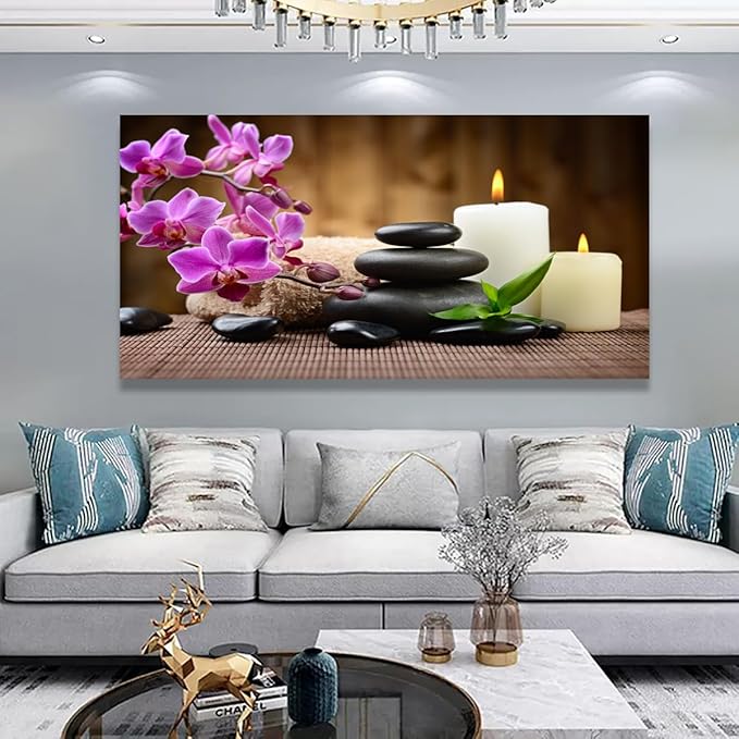 Butterfly Orchid Flowers Pictures Canvas Wall Art for Living room Bedroom Wall Decor,Flowers Wall Art Print Paitnings for home Decor,Morden Artwork Stones and Candles Yoga Atmosphere Canvas Art