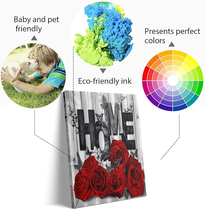 Floral Canvas Wall Art 12x16 Inch - Modern Red Rose Botanical Print for Bathroom, Couples Bedroom, Living Room, Kitchen - Vintage Farmhouse Style Home Decor