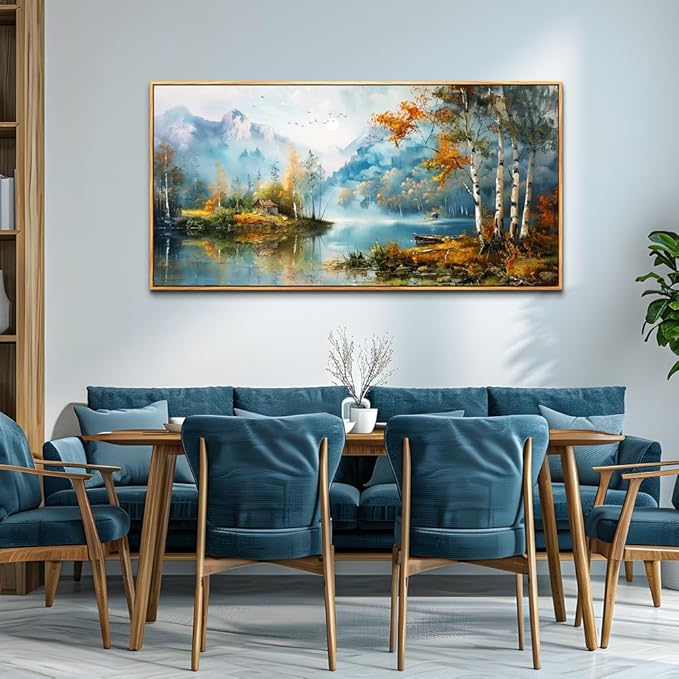 ZUITINGHUA Large Wood Framed Wall Decor For Living Room Canvas Wall Art For Office Modern Wall Decorations For Bedroom Lake View Painting Tree Forest Pictures Artwork Room Home Decor 24x48 In