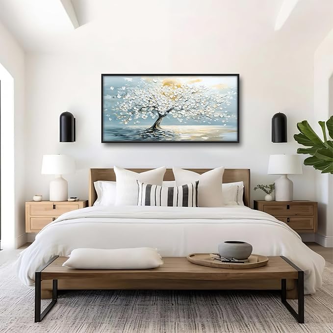 Lovira White Tree Large Wall Art Canvas Wall Decor Pictures Prints Painting Framed Artwork for Living Room Bedroom Bathroom Kitchen Office 30"x60"