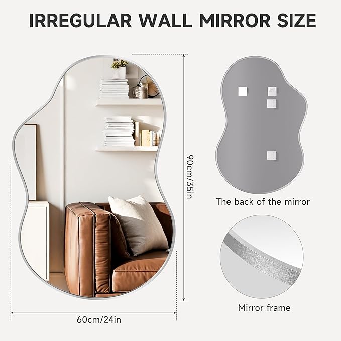 Hasipu Irregular Wall Mirror - 24"x35" Silver Irregular Abstract Mirror for Wall Asymmetrica Wall Mirrors Decorative Modern for Living Room Bathroom,Bedroom,Hallway