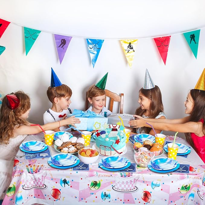 180Pcs Ice Hockey Party Supplies Paper Plates and Napkins Serve 60 Disposable Tableware Set for Birthday Party Decorations Game Day Family School Holiday Sports Events
