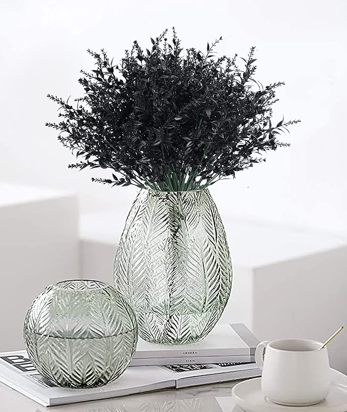 RECUTMS Artificial Flowers Outdoor Fake Plants Artificial Fake Flowers, Faux Outdoor Plastic Plants UV Resistant Shrubs No Fade Faux Plastic Plants Garden Porch Window Box Decorating(Black)