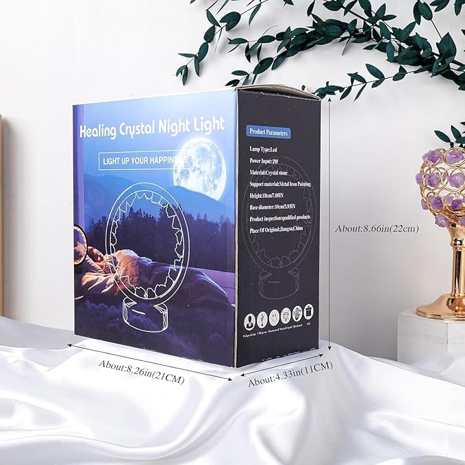 Runyansghi Chroma Electroplated Single Point Night Lamp 8.6" Healing Crystal Bedside Lamp USB Port 3 Colours Dimming Mode Bedroom Lamp Suitable Night Light Office Home Decor Ideal Gift