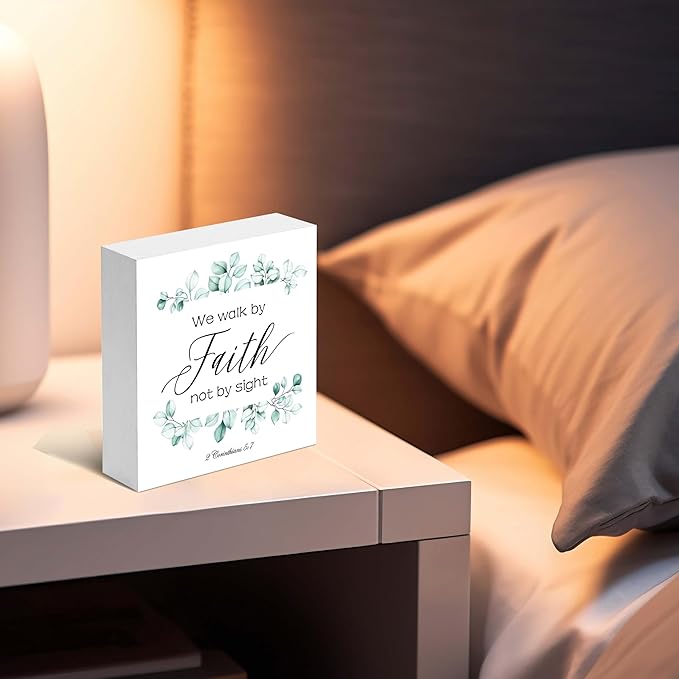 Christian Gifts, ‘We Walk By Faith Not by Sight’ Wooden Box Sign, Christian Home Décor, Birthday, Thanksgiving, Christmas Gifts, Christian Decorations, Gifts for Family, Friends, etc. (055)