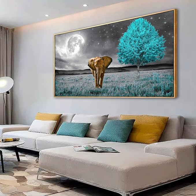 Canvas Wall Art Moon and Tree Picture Prints Paintings for Living Room Home Decor Animal Elephant Landscape Framed Wall Art,20 * 40inch