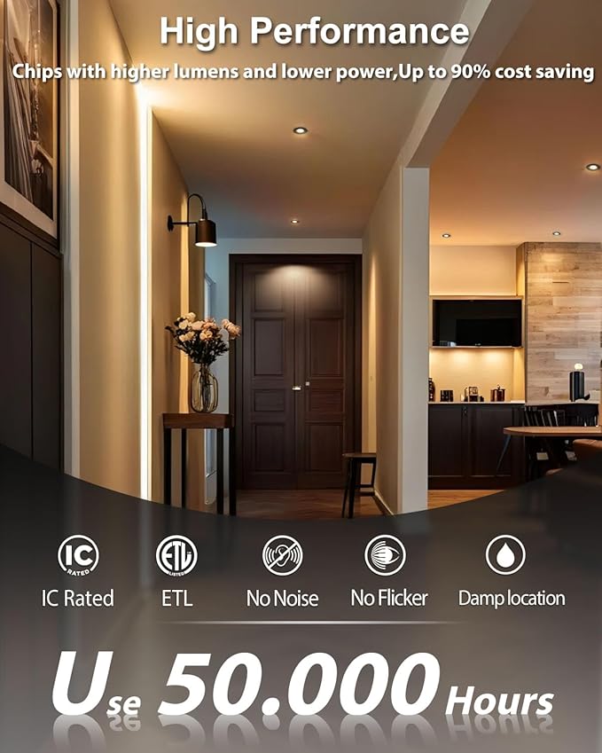 zouzai 5CCT LED Gimbal Led Recessed Light with Junction Box, 360ยฐ+90ยฐ Adjustable Directional Eyeball Lighting, Dimmable, 2700K/3000K/3500K/4000K/5000K,ETL&Energy Star (Black 1 Pack, 3 inch)