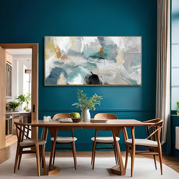 Wall Art Living Room Decorations 24"x48" Teal Wall Art Abstract Paintings Modern Framed Art Room Decor for Bedroom Kitchen Office
