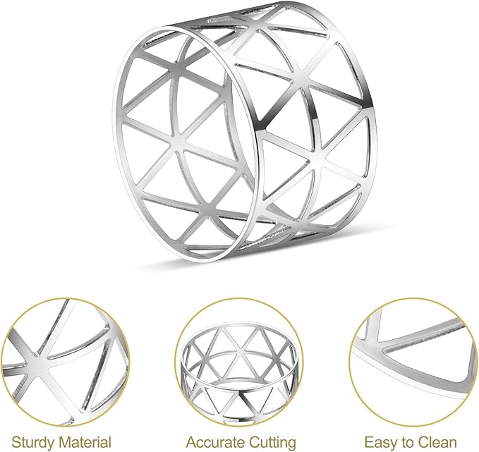 KPOSIYA Set of 20 Napkin Rings with Hollow Out Design Silver Napkin Ring Holder for Wedding Party Holiday Banquet Christmas Dinner Delicate Serviette Buckles Decor Favor (20, Style 2-Silver)