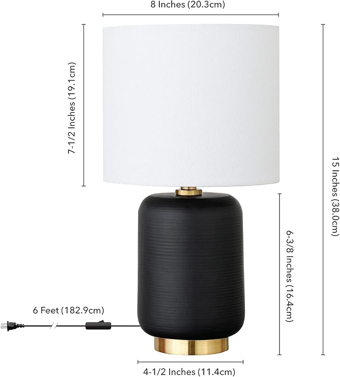 Lambert 15" Tall Ceramic Mini Lamp with Fabric Shade in Matte Black/White