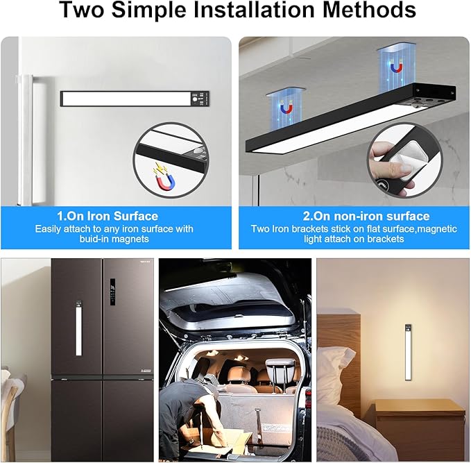 YELKO Under Cabinet Lights, 116LEDs Rechargeable Motion Sensor Light Indoor, 3200mAh 15.8inch Battery Operated Closet Light bar, Cordless Dimmable Under Counter Lights for for Kitchen (Two Pack)
