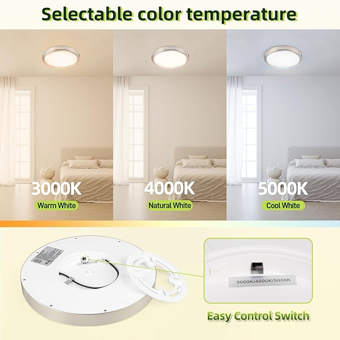 hykolity 2 Pack 9 Inch Selectable CCT LED Round Flat Panel Light, 18W 1800LM 3000K/4000K/5000K, Edge-Lit Flush Mount Ceiling Light Fixture for Kitchen, Bedroom, Laundry and Closet Room,Brush Nickel