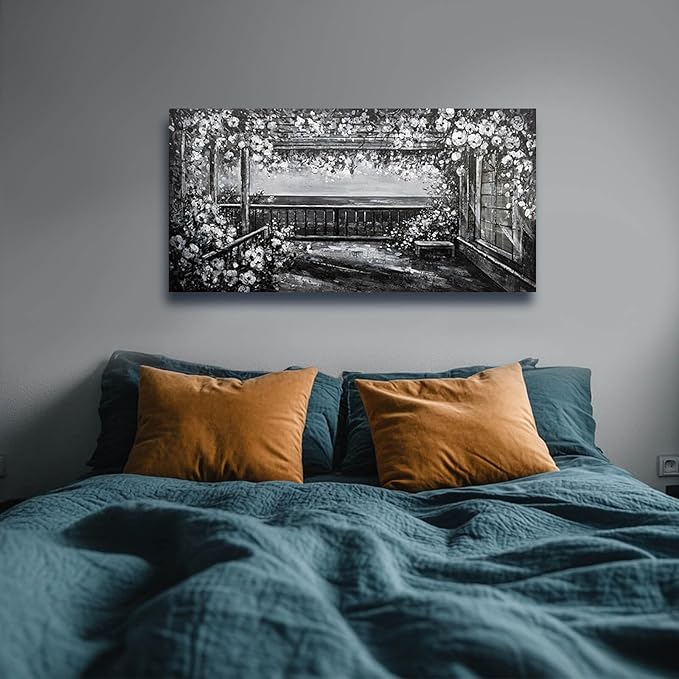 GAIDUOMAI Canvas Art Wall Decor Grey and White Wall Art Natural Scenery Print Photos White Flowers Artwork for Dining Room Bedroom Kitchen 24"x48"