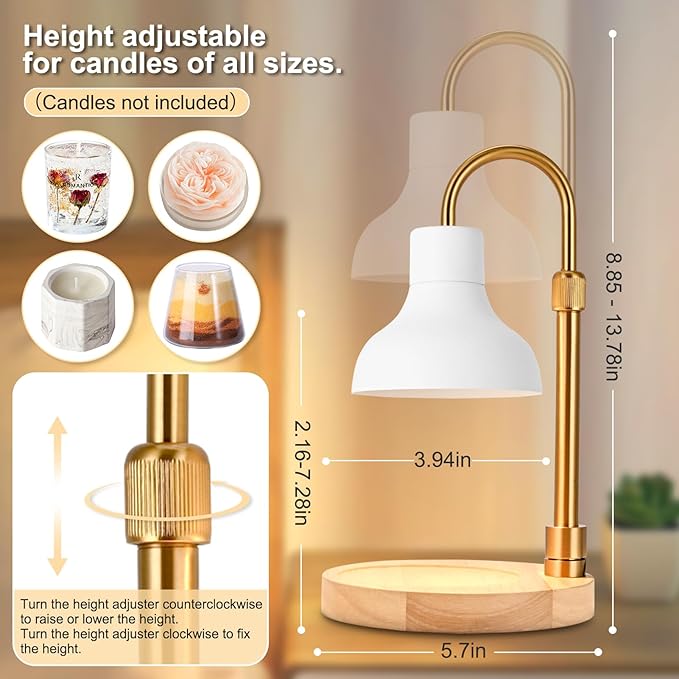 Candle Warmer Lamp with Timer & Dimmer, Adjustable Height Electric Candle Warmer with 3 Bulbs,Compatible with All Size Scented Candles, Wax Melt Warmer for Bedroom,Home Decor House Warming Gifts