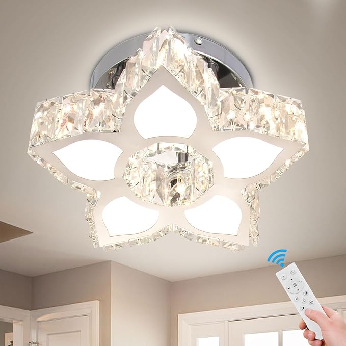 FRIXCHUR Dimmable LED Chandelier Crystal Ceiling Light with Remote Control Small Chandelier for Hallway Bedroom Kids Room Girls Room