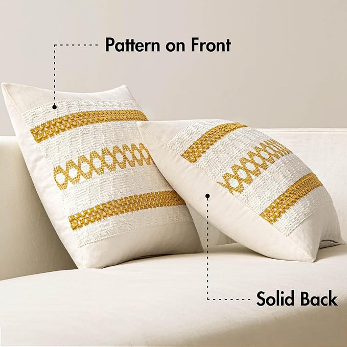 MIULEE Set of 2 Mustard Yellow Boho Decorative Pillow Covers 18x18 Inch Farmhouse Rustic Couch Throw Pillows Modern Spring Cotton Cushion Covers Retro Cute Macrame Woven Home Decor for Bed Sofa Chair