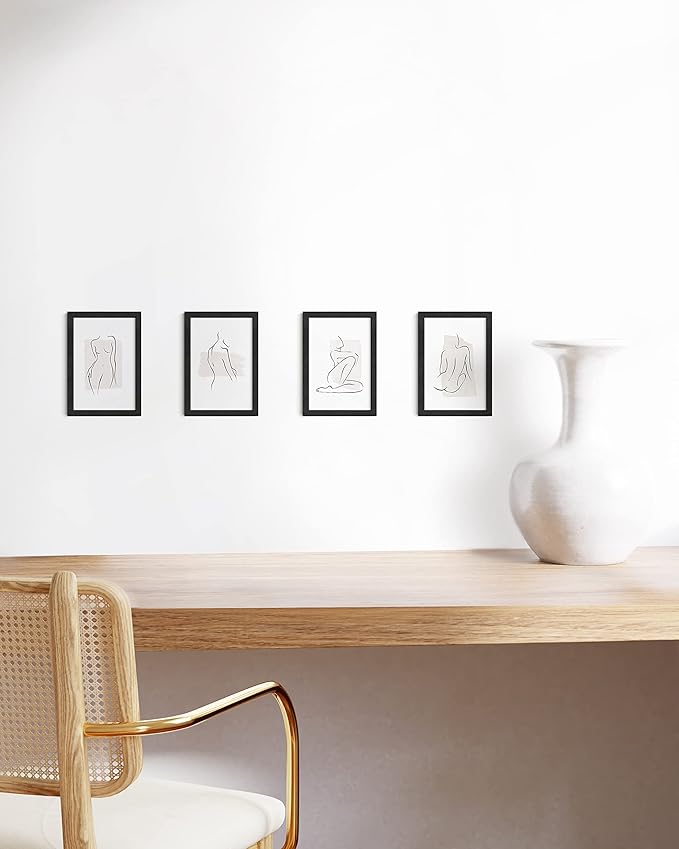 HAUS AND HUES Black Solid Oak 4x6 Picture Frame for Wall or Tabletop Set of 4 - Wooden Picture Frames 4x6, Photo Frames 4x6, Bulk Picture Frames 4x6, Gallery Wall Frame Set, 4x6 Frames for Pictures