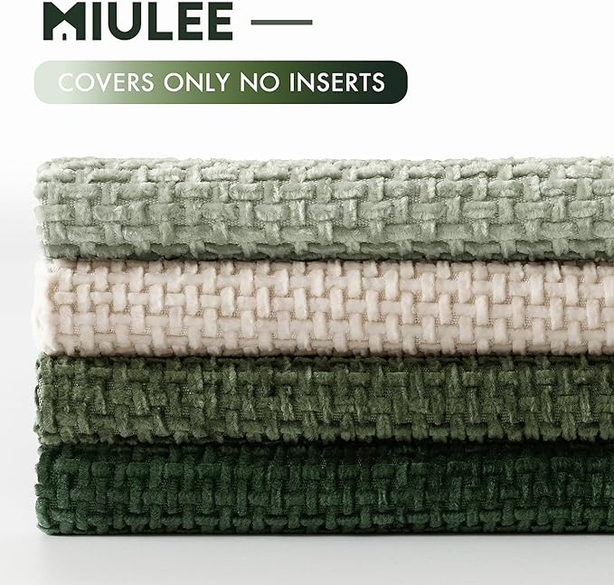 MIULEE Pack of 4 Couch Throw Pillow Covers 16x16 Inch Neutral Green Soft Decorative Chenille Pillow Covers Farmhouse Accent Cushion Covers for Boho Home Decor Spring Sofa Bedroom Living Room