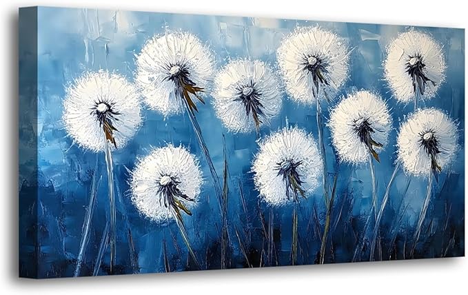 White Flower Pictures Canvas Wall Art for Living room Office Bedroom Wall Decor,Abstract Wall Art Print Modern Noble Blowball Oil Painting Artwork Waterproof Ready to Hang-20x40inch