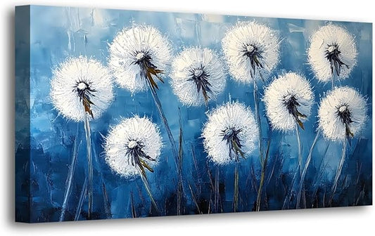 White Flower Pictures Canvas Wall Art for Living room Office Bedroom Wall Decor,Abstract Wall Art Print Modern Noble Blowball Oil Painting Artwork Waterproof Ready to Hang-20x40inch